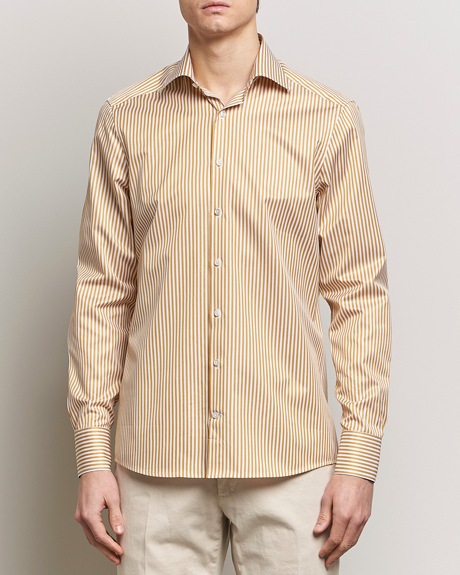 Homme | Chemises | Stenströms | Slimline Cut Away Striped Shirt Yellow