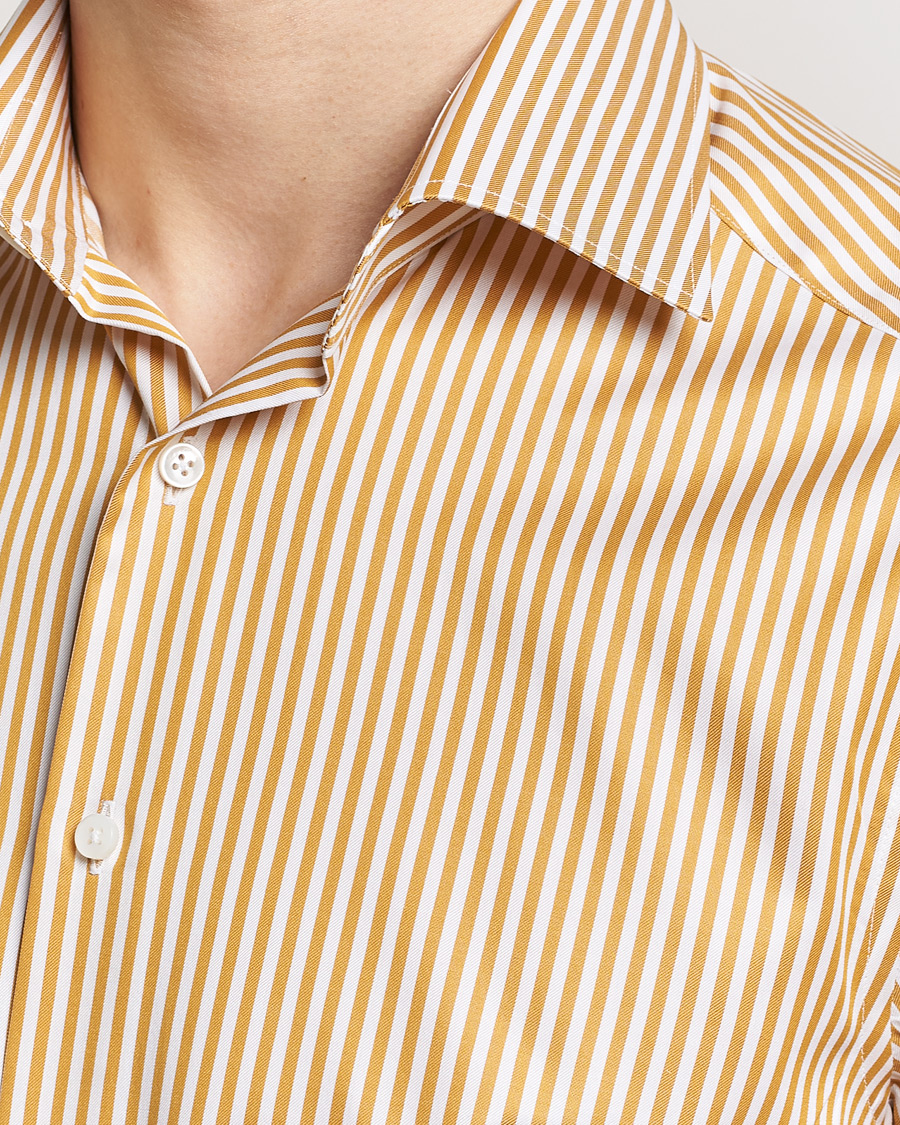 Homme | Chemises | Stenströms | Slimline Cut Away Striped Shirt Yellow