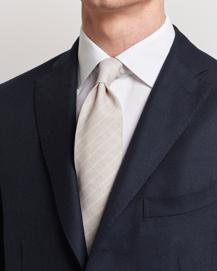 Homme | Accessoires | Stenströms | Striped Cotton/Wool Tie Grey