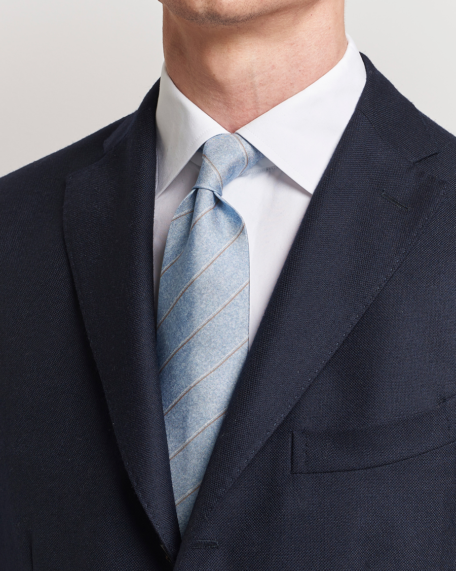 Homme | Cravates | Stenströms | Striped Silk Tie Light Blue