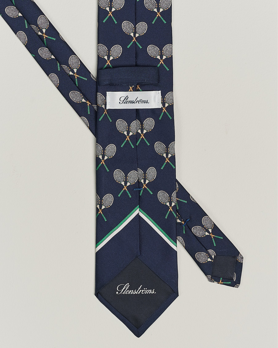 Homme | Stenströms Silk Tennis Tie Navy/Green | Stenströms | Silk Tennis Tie Navy/Green