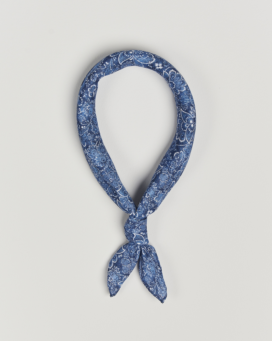 Homme | Stenströms Flower Printed Linen Bandana Blue | Stenströms | Flower Printed Linen Bandana Blue