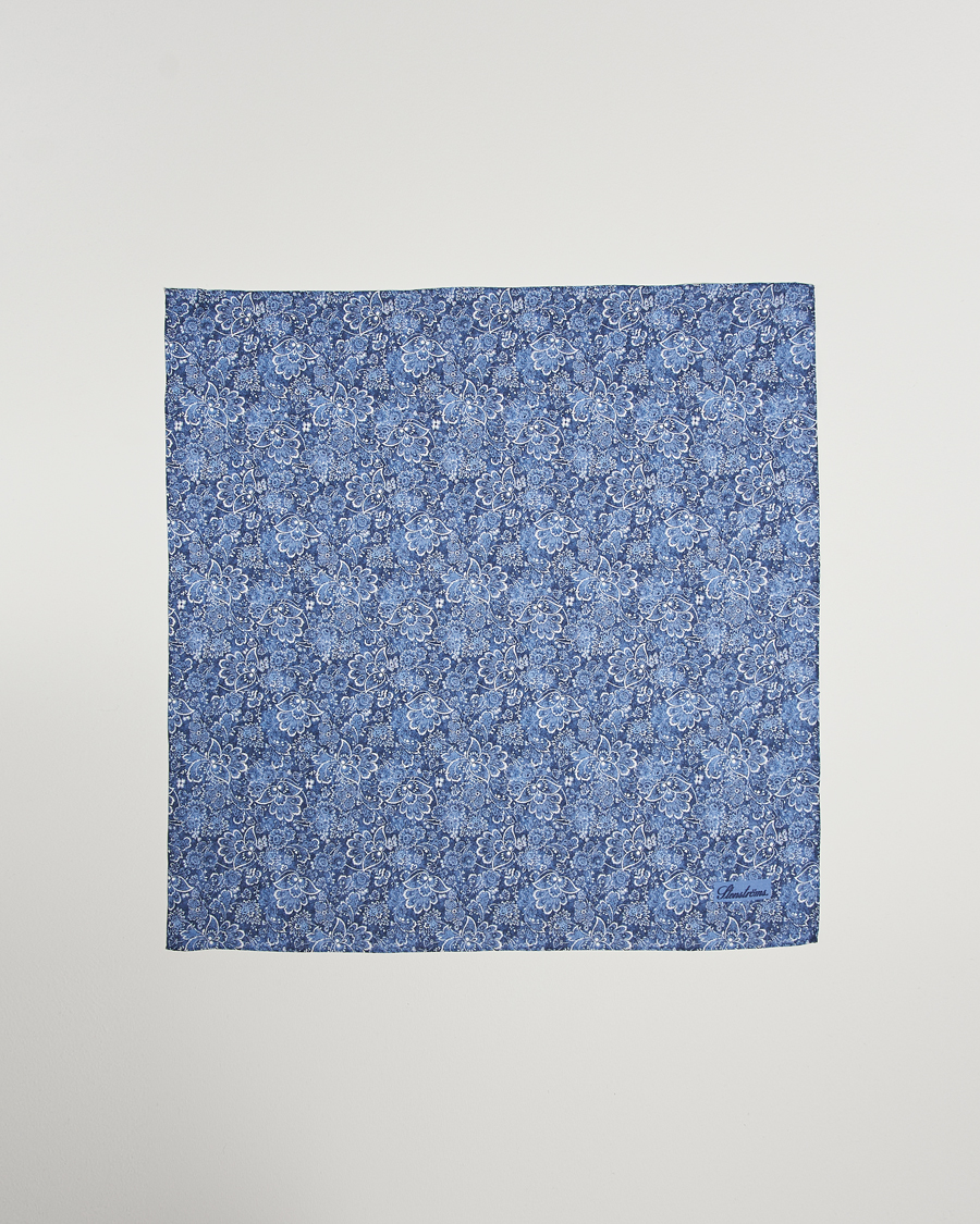 Homme | Stenströms Flower Printed Linen Bandana Blue | Stenströms | Flower Printed Linen Bandana Blue