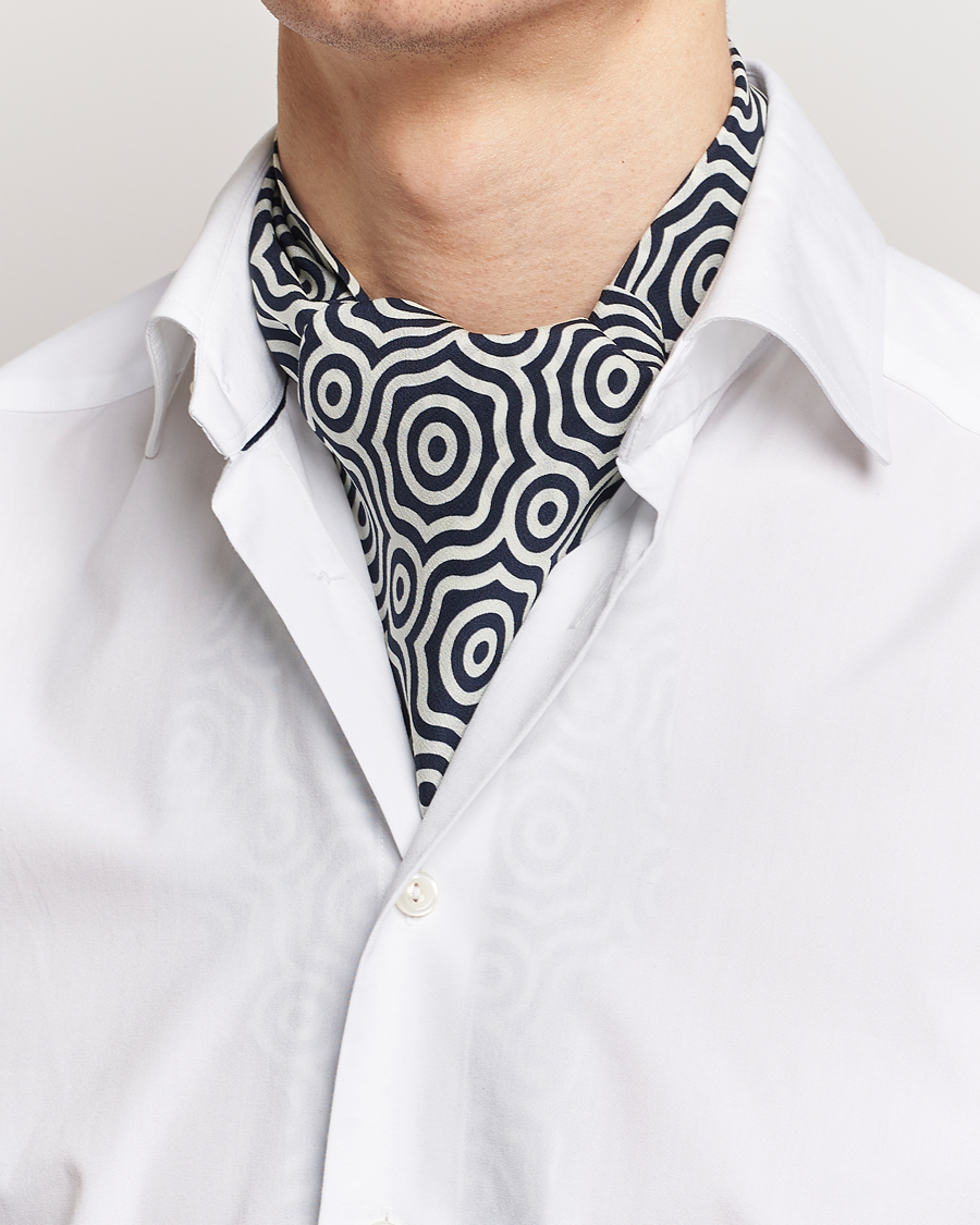 Homme | Stenströms Silk Printed Ascot White/Navy | Stenströms | Silk Printed Ascot White/Navy