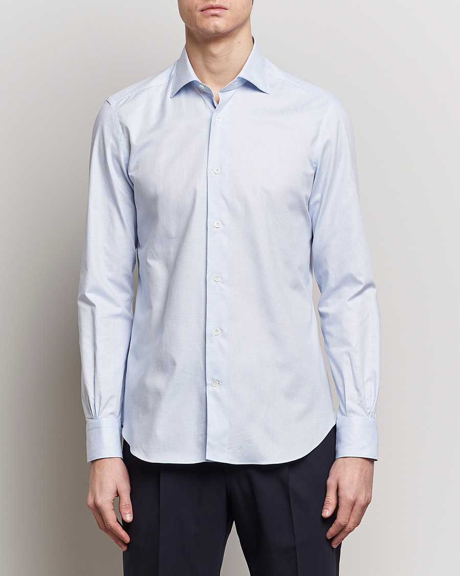 Homme | Chemises | Mazzarelli | Soft Cotton Cut Away Shirt Light Blue