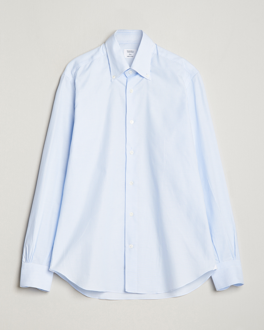 Homme | Chemises | Mazzarelli | Soft Oxford Button Down Shirt Light Blue Stripe