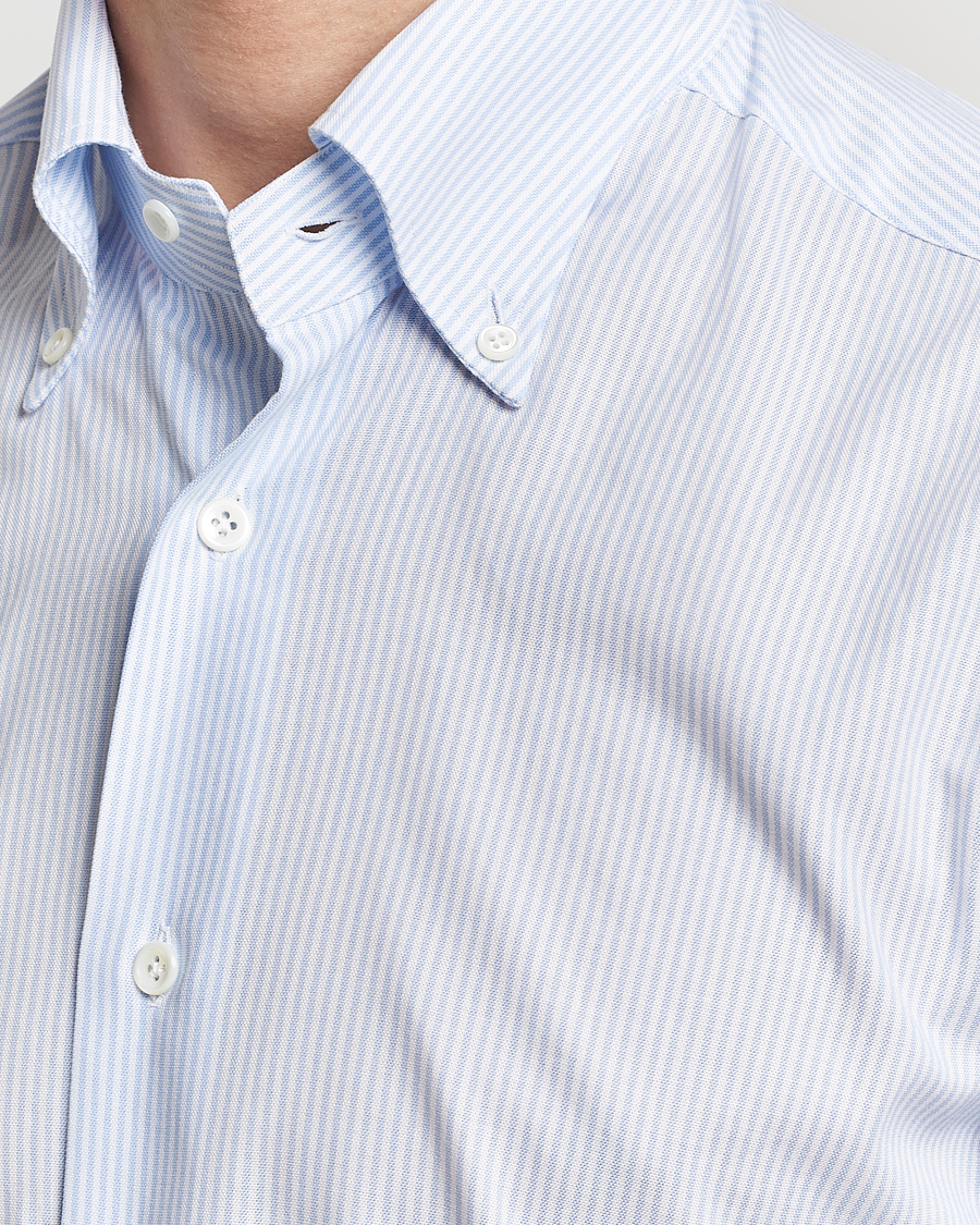 Homme | Chemises | Mazzarelli | Soft Oxford Button Down Shirt Light Blue Stripe