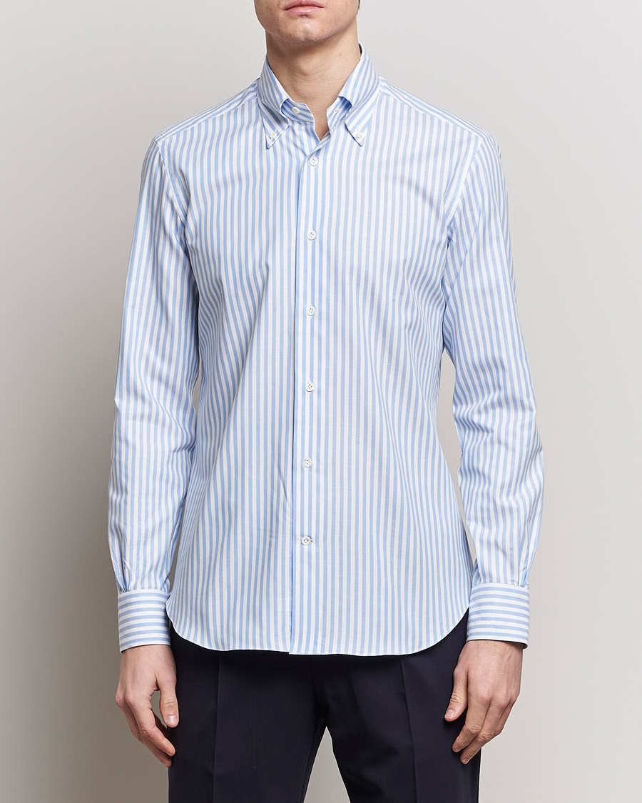 Homme | Chemises Oxford | Mazzarelli | Soft Oxford Button Down Shirt Blue Stripe