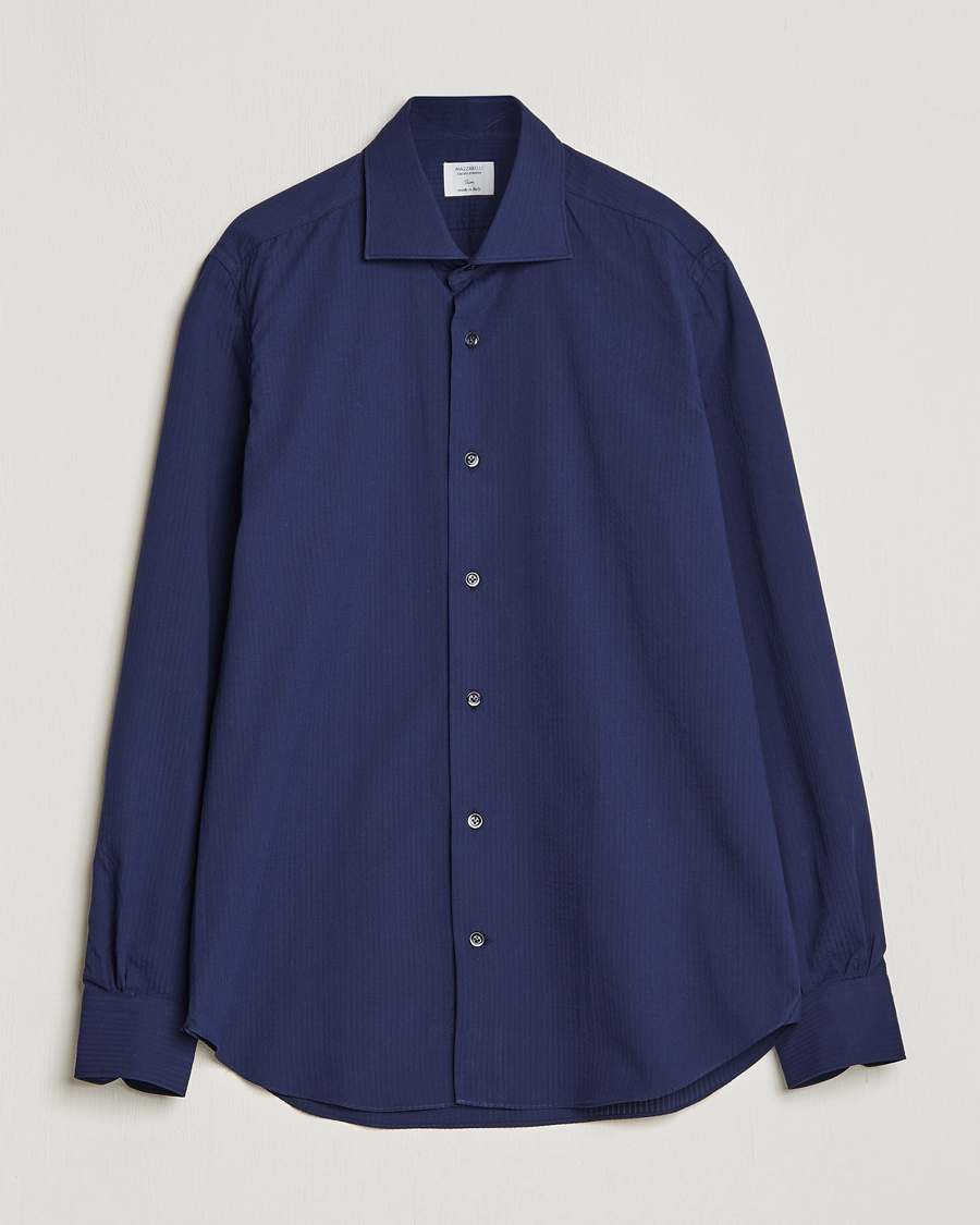Homme | Chemises | Mazzarelli | Soft Tonal Seersucker Shirt Navy