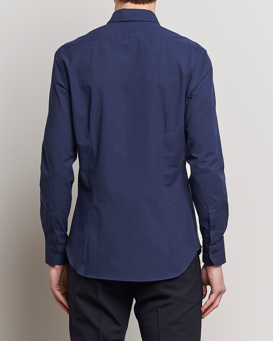 Homme | Chemises | Mazzarelli | Soft Tonal Seersucker Shirt Navy