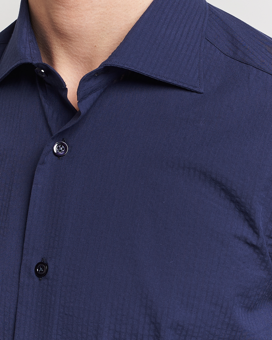 Homme | Chemises | Mazzarelli | Soft Tonal Seersucker Shirt Navy