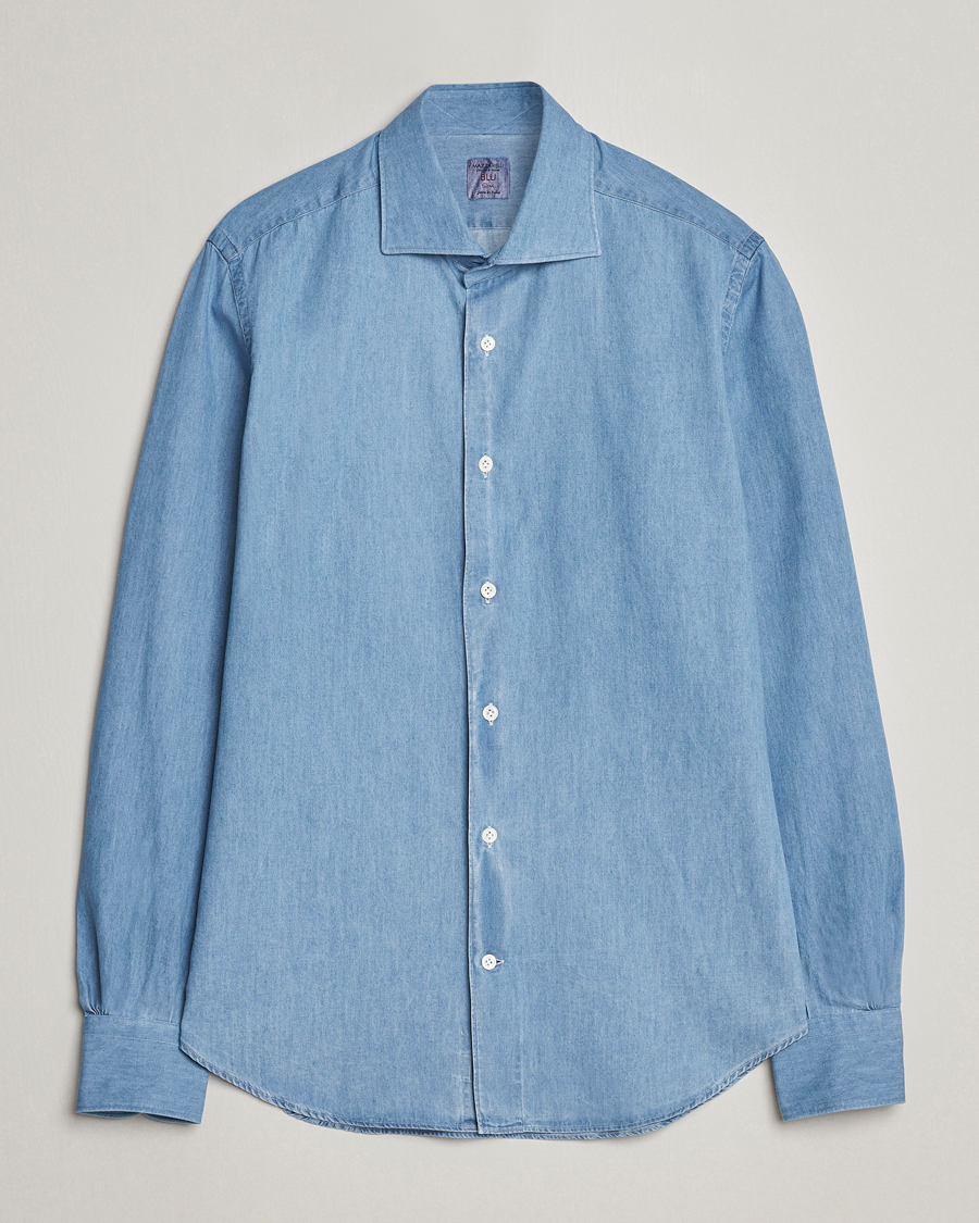 Homme | Chemises | Mazzarelli | Soft Cotton Denim Shirt Bleached Denim