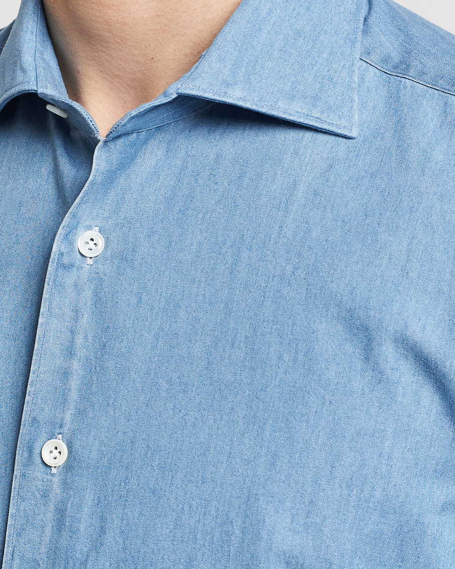 Homme | Chemises | Mazzarelli | Soft Cotton Denim Shirt Bleached Denim