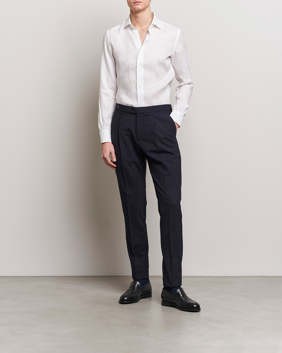 Homme | Chemises | Mazzarelli | Soft Linen Cut Away Shirt White