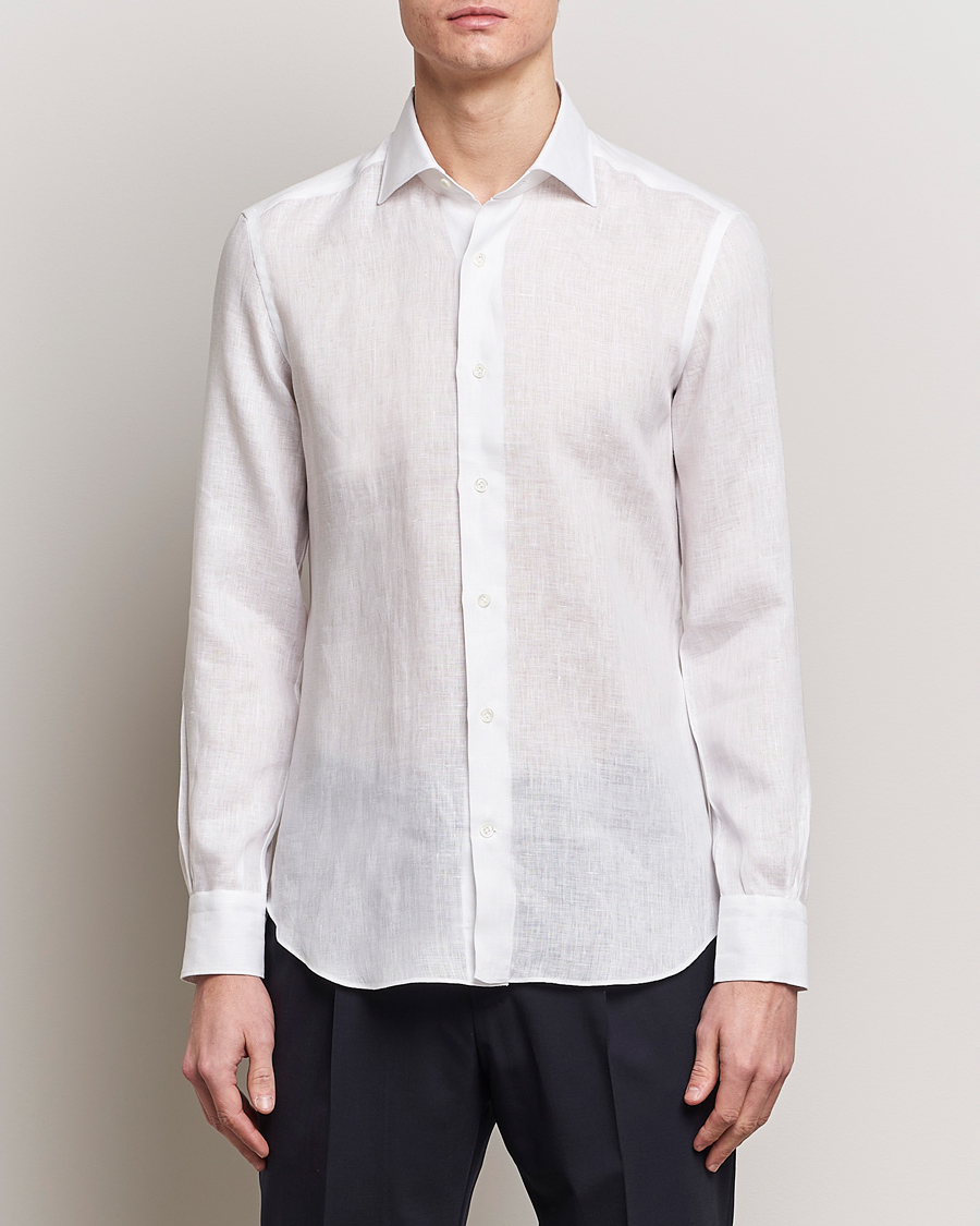 Homme | Chemises En Lin | Mazzarelli | Soft Linen Cut Away Shirt White