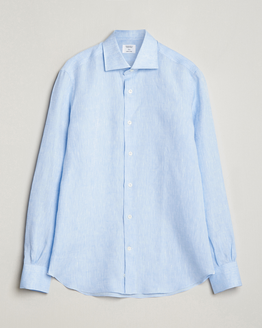 Homme | Chemises | Mazzarelli | Soft Linen Cut Away Shirt Light Blue
