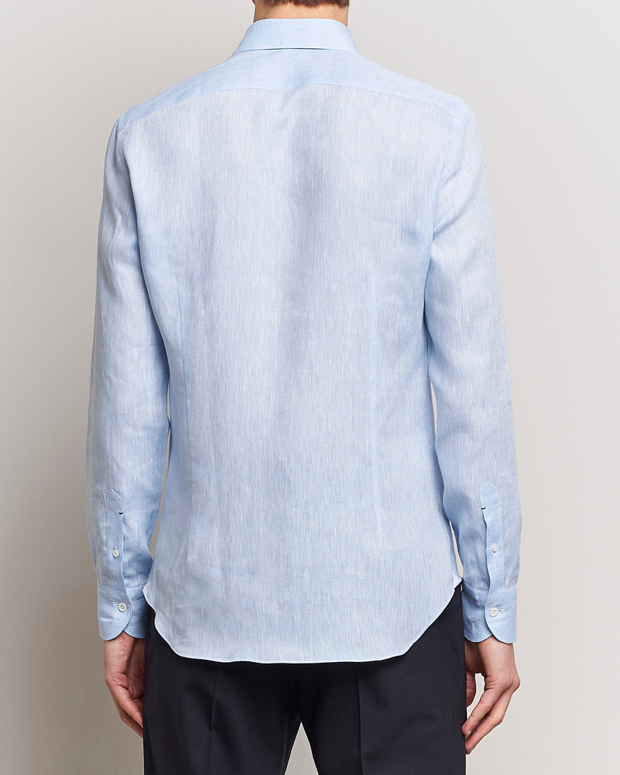 Homme | Chemises | Mazzarelli | Soft Linen Cut Away Shirt Light Blue