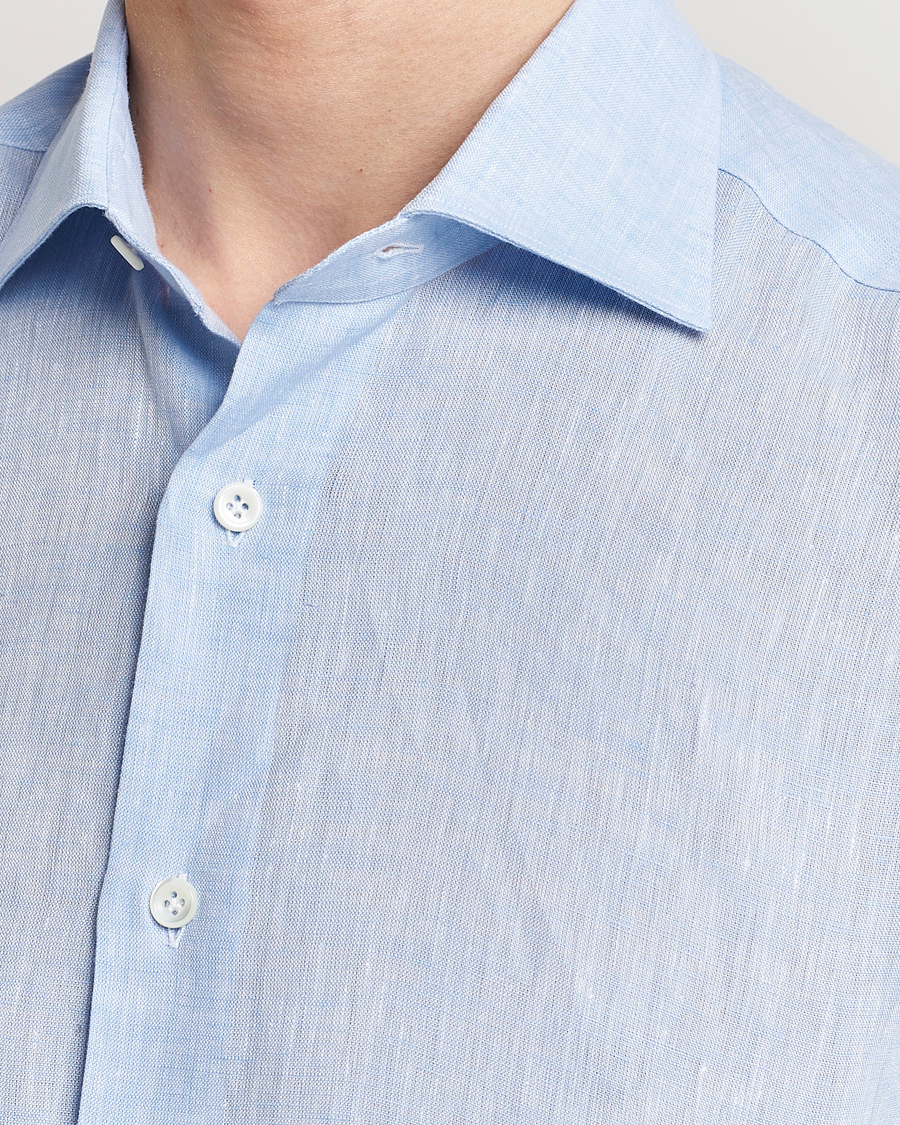 Homme | Chemises | Mazzarelli | Soft Linen Cut Away Shirt Light Blue