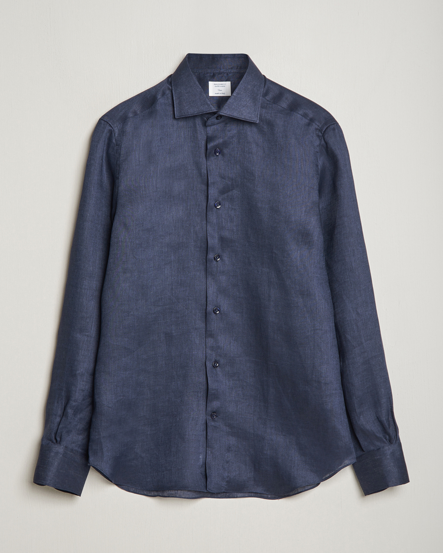 Homme | Chemises | Mazzarelli | Soft Linen Cut Away Shirt Navy
