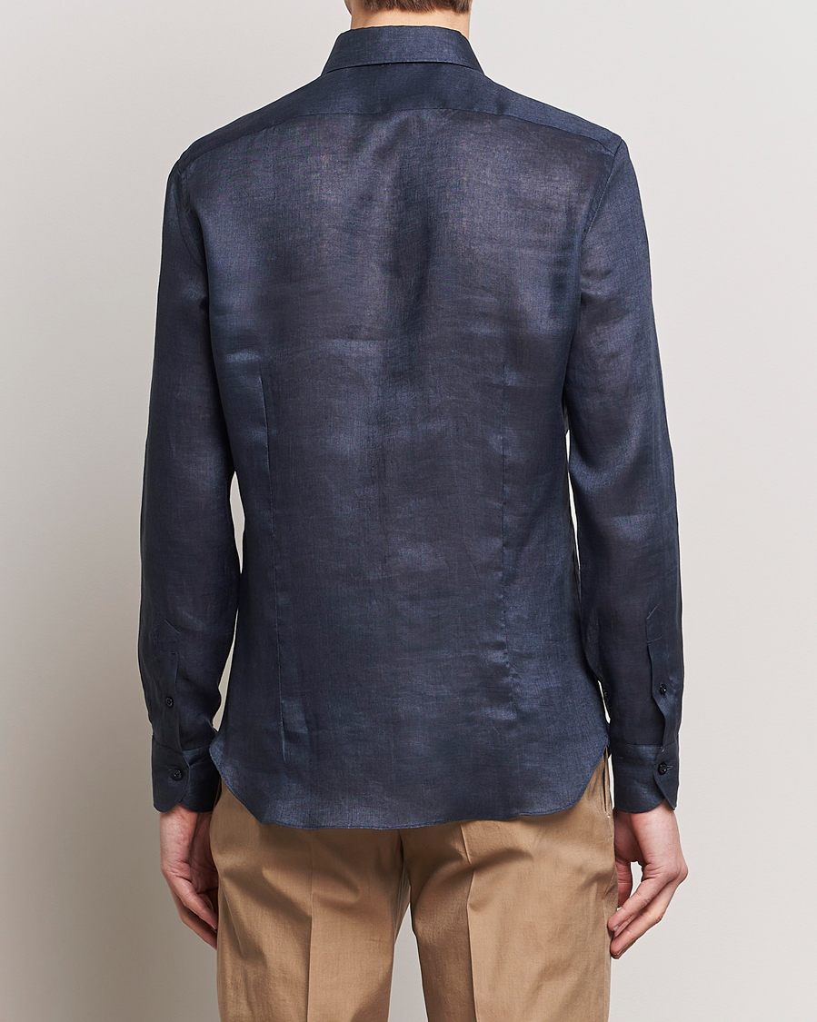Homme | Chemises | Mazzarelli | Soft Linen Cut Away Shirt Navy