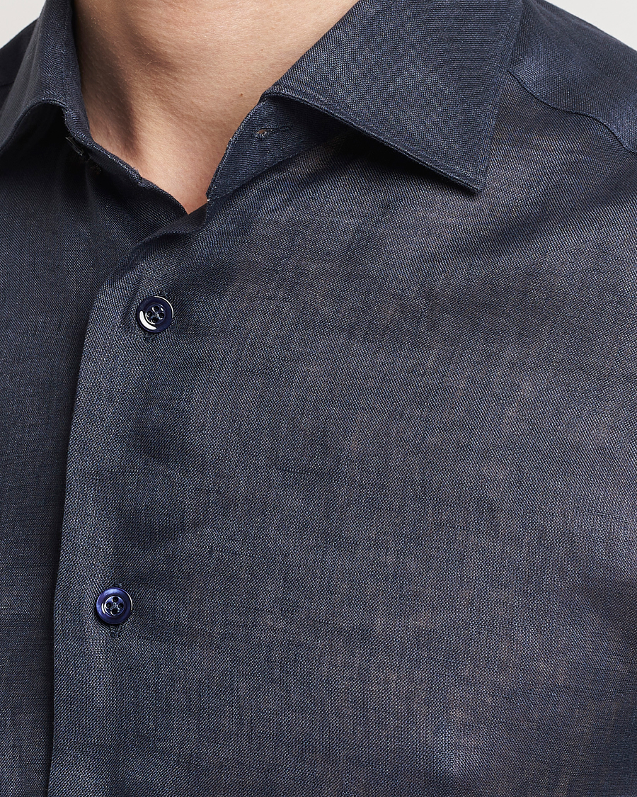 Homme | Chemises | Mazzarelli | Soft Linen Cut Away Shirt Navy