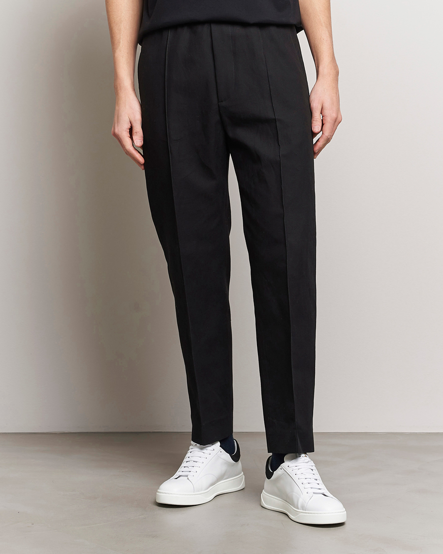 Homme | Pantalons À Cordon | Lanvin | Cotton/Linen Drawstring Trousers Black