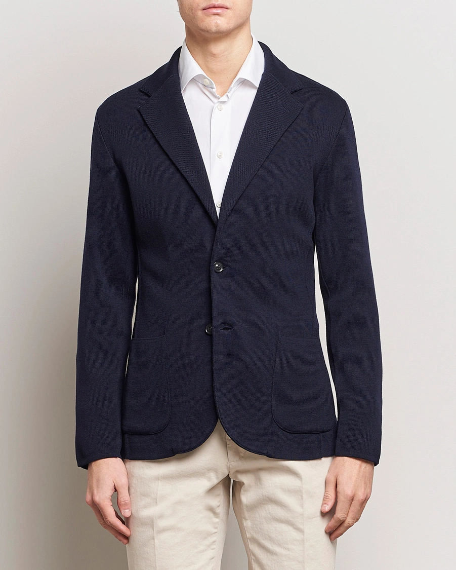 Homme | Blazers | Lardini | Knitted Wool Blazer Navy