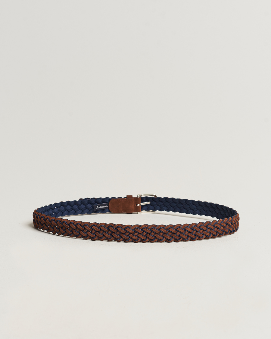 Homme | Italian Department | Anderson's | Woven Suede Mix Belt 3 cm Brown/Blue