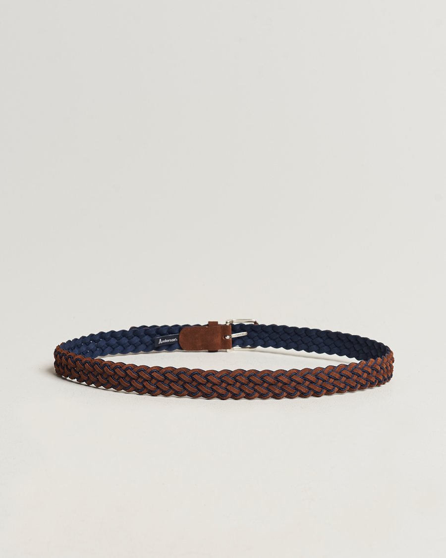 Homme | Anderson's Woven Suede Mix Belt 3 cm Brown/Blue | Anderson's | Woven Suede Mix Belt 3 cm Brown/Blue