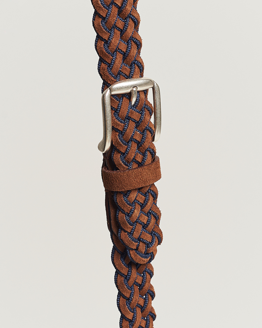 Homme | Anderson's Woven Suede Mix Belt 3 cm Brown/Blue | Anderson's | Woven Suede Mix Belt 3 cm Brown/Blue