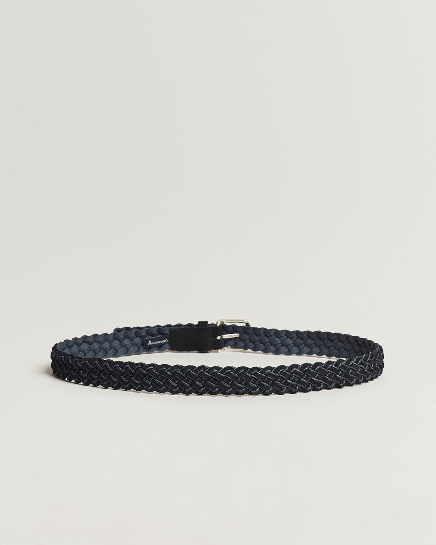 Homme | Anderson's Woven Suede Mix Belt 3 cm Navy | Anderson's | Woven Suede Mix Belt 3 cm Navy