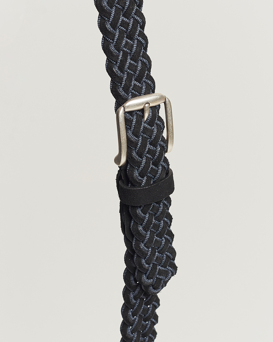 Homme | Anderson's Woven Suede Mix Belt 3 cm Navy | Anderson's | Woven Suede Mix Belt 3 cm Navy
