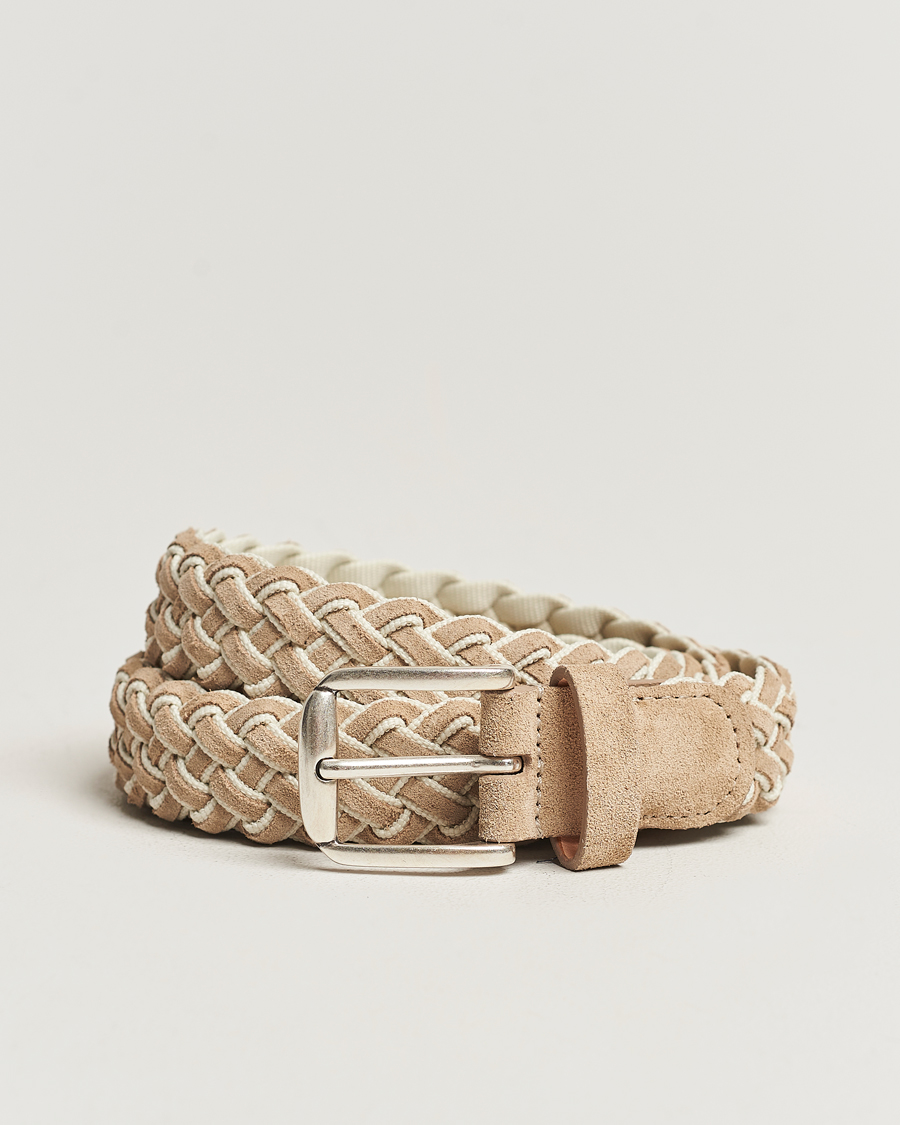 Homme | Anderson's Woven Suede Mix Belt 3 cm Beige | Anderson's | Woven Suede Mix Belt 3 cm Beige