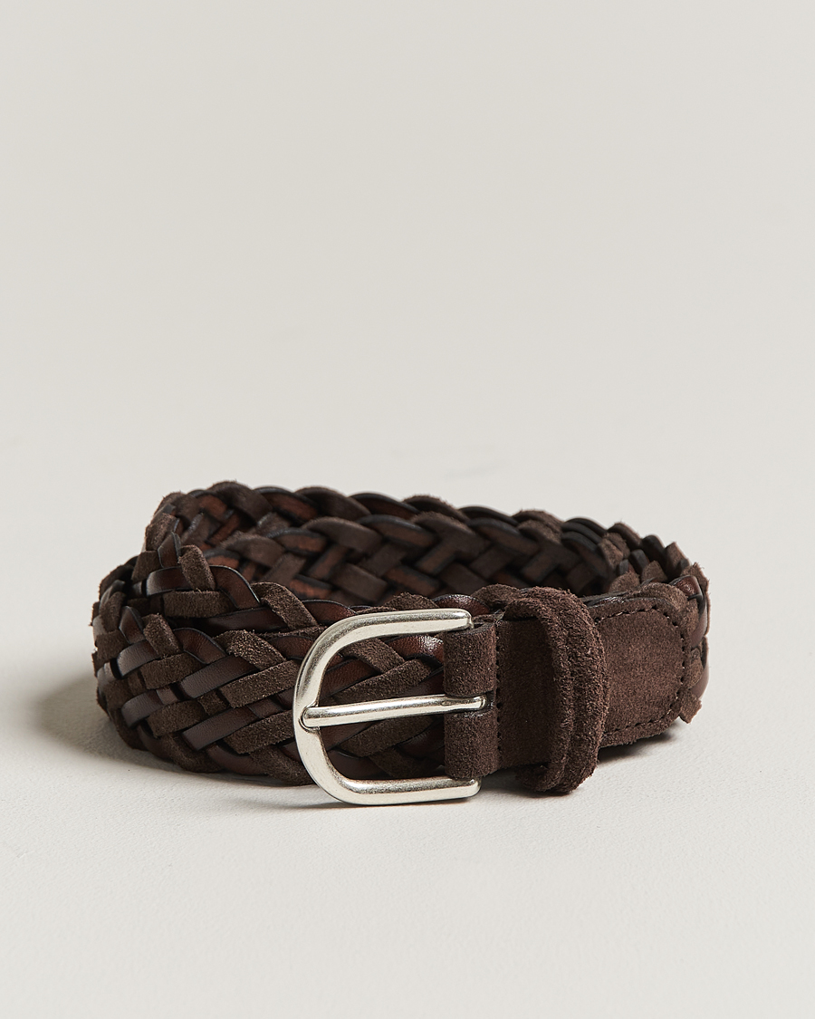 Homme | Anderson's Woven Suede/Leather Belt 3 cm Dark Brown | Anderson's | Woven Suede/Leather Belt 3 cm Dark Brown