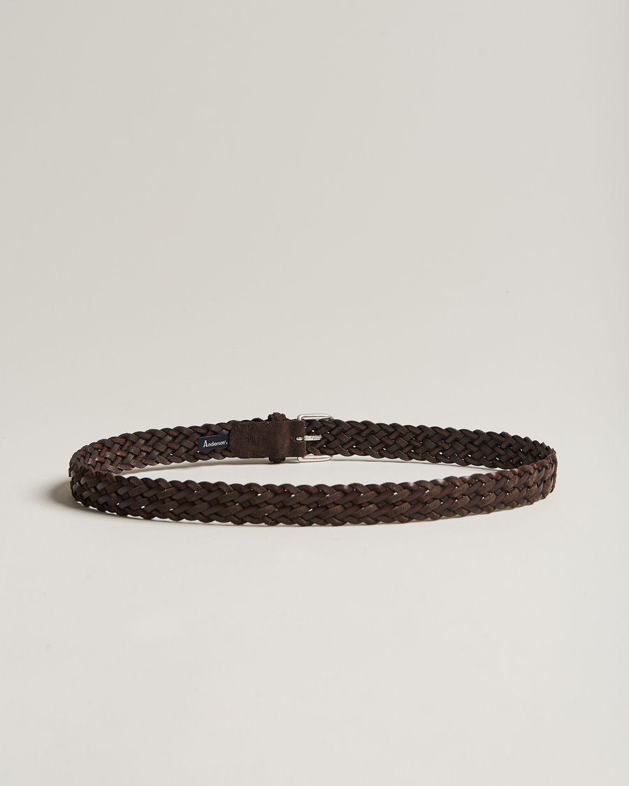 Homme | Ceintures Tissées | Anderson's | Woven Suede/Leather Belt 3 cm Dark Brown