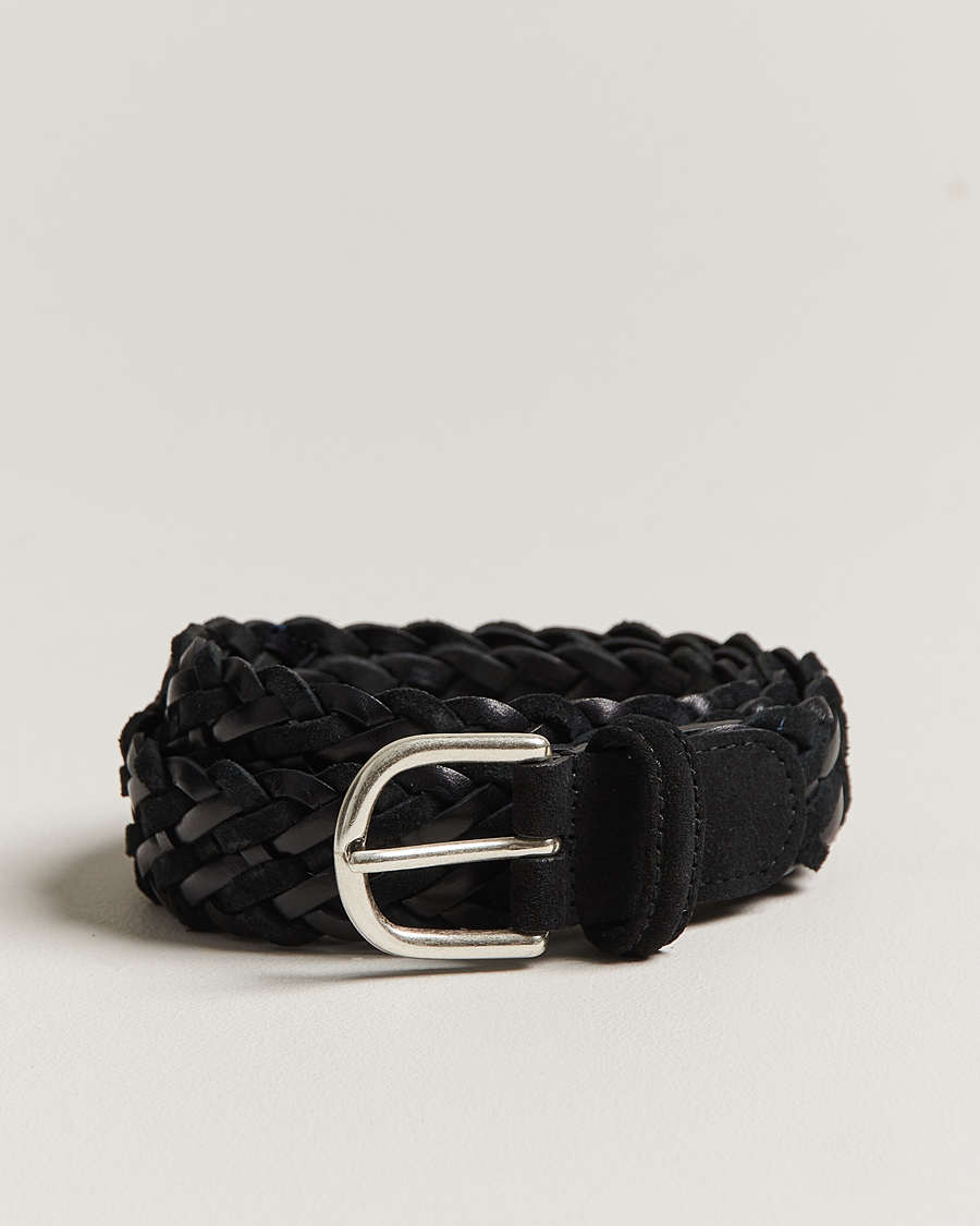 Homme | Anderson's Woven Suede/Leather Belt 3 cm Black | Anderson's | Woven Suede/Leather Belt 3 cm Black