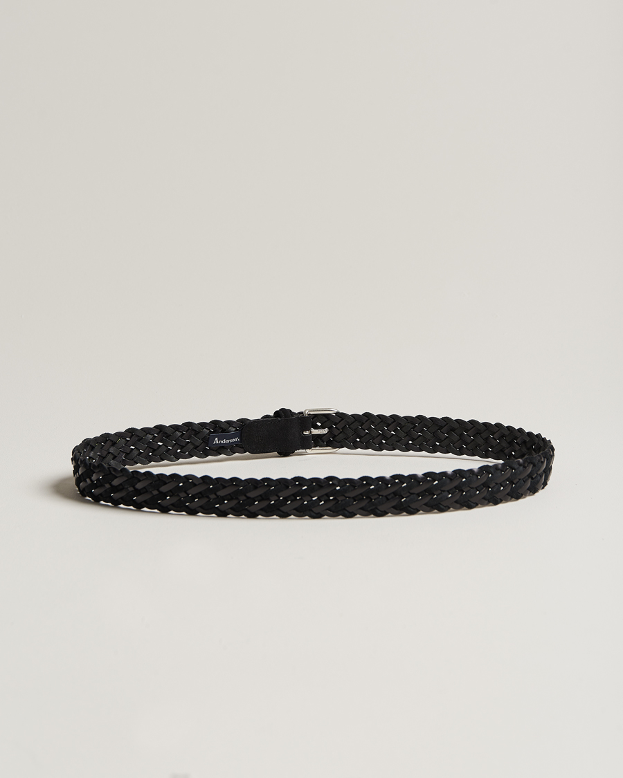 Homme | Accessoires | Anderson's | Woven Suede/Leather Belt 3 cm Black