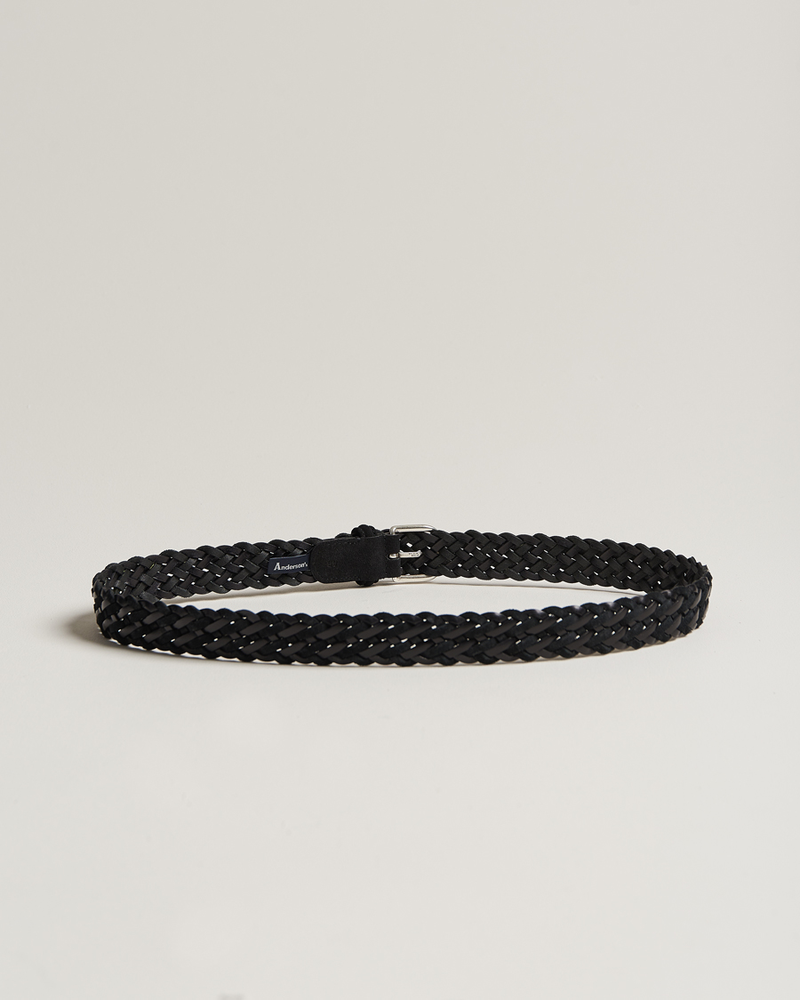 Homme | Anderson's Woven Suede/Leather Belt 3 cm Black | Anderson's | Woven Suede/Leather Belt 3 cm Black