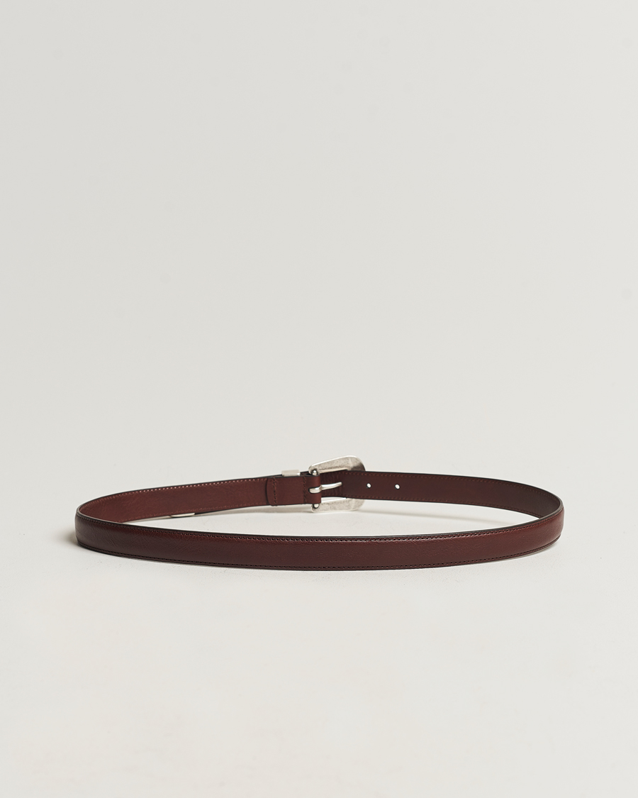 Homme | Accessoires | Anderson's | Grained Western Leather Belt 2,5 cm Dark Brown