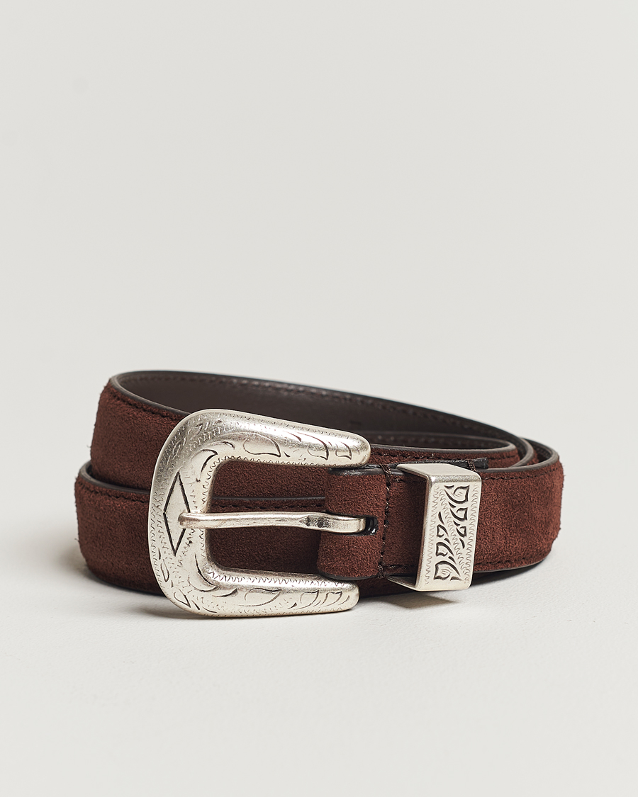 Homme | Anderson's Grained Western Suede Belt 2,5 cm Dark Brown | Anderson's | Grained Western Suede Belt 2,5 cm Dark Brown