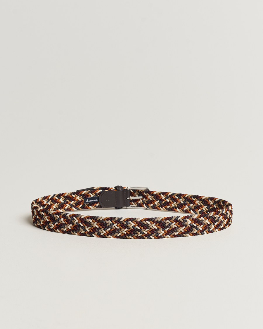Homme | Italian Department | Anderson's | Stretch Woven 3,5 cm Belt Multi Brown