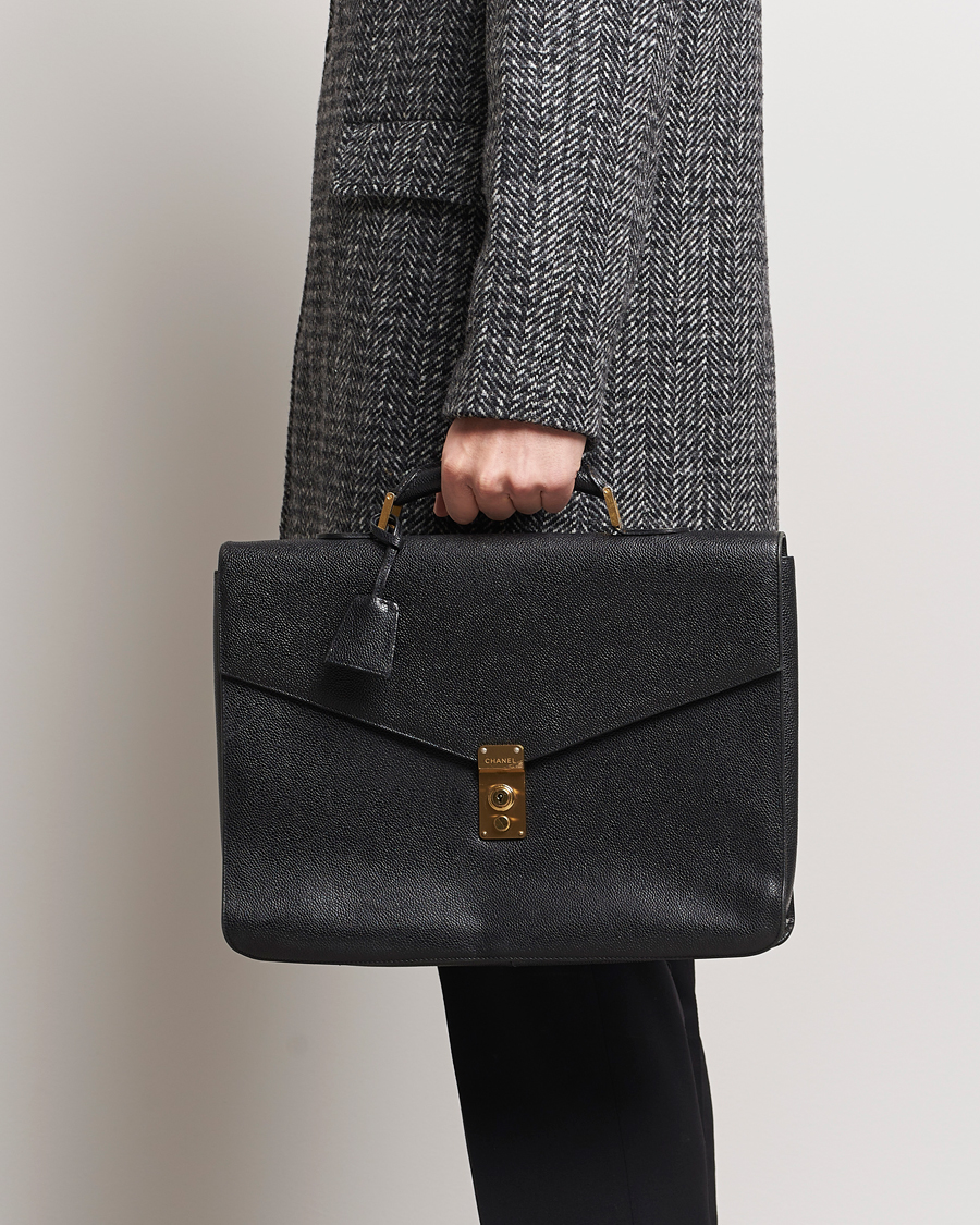 Homme | Chanel Pre-Owned Portfolio Briefcase Leather Black | Chanel Pre-Owned | Portfolio Briefcase Leather Black