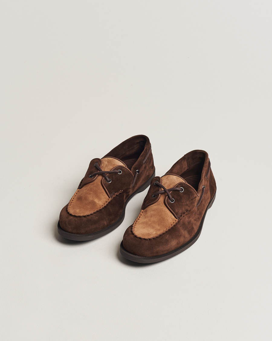 Homme | Chaussures En Daim | John Lobb | Soil Boat Shoe Dark Brown/Cognac Suede