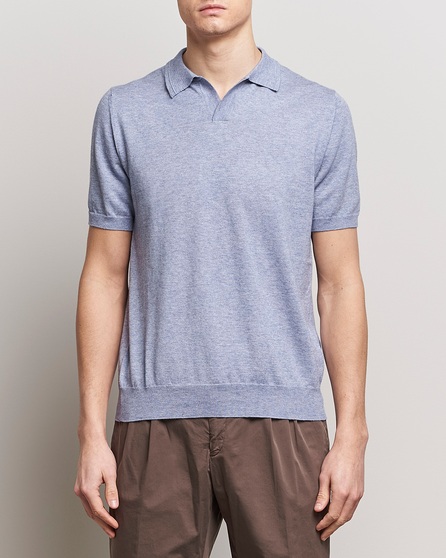 Homme | Polos À Manches Courtes | Altea | Cotton/Cashmere Polo Shirt Light Blue
