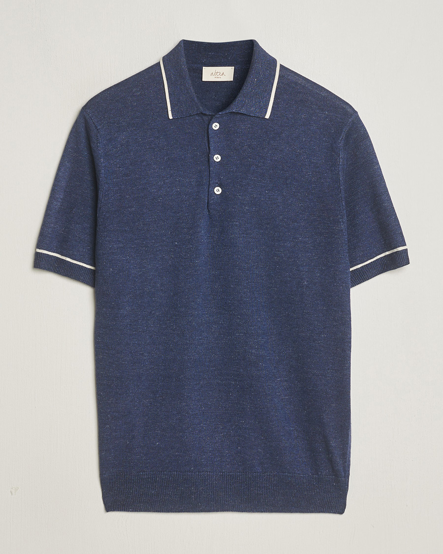 Homme | Polos | Altea | Linen/Cashmere Contrast Polo Navy