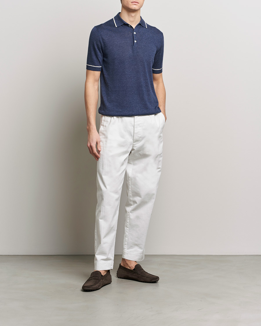 Homme | Polos | Altea | Linen/Cashmere Contrast Polo Navy