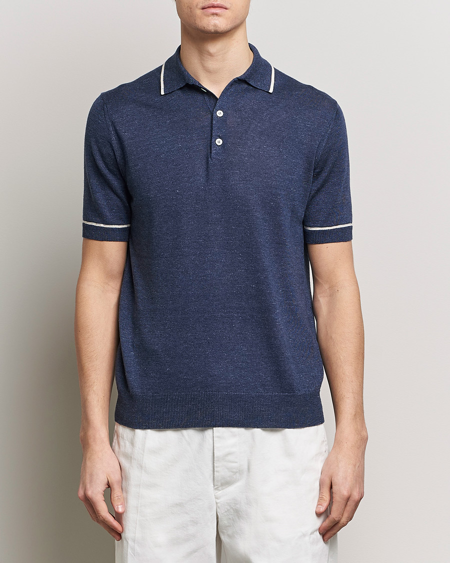 Homme | Polos | Altea | Linen/Cashmere Contrast Polo Navy