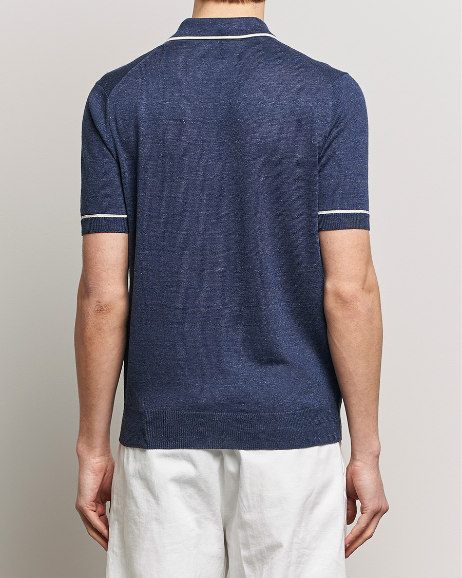 Homme | Polos | Altea | Linen/Cashmere Contrast Polo Navy