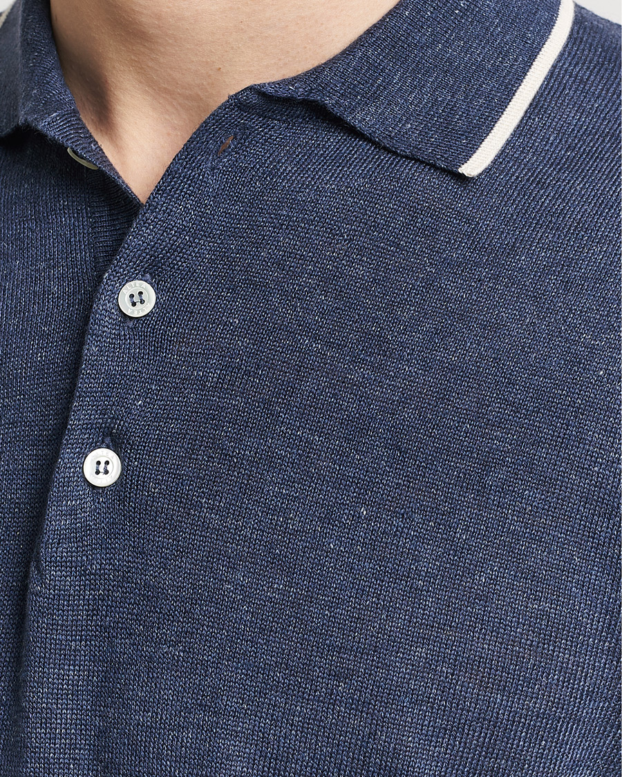 Homme | Polos | Altea | Linen/Cashmere Contrast Polo Navy