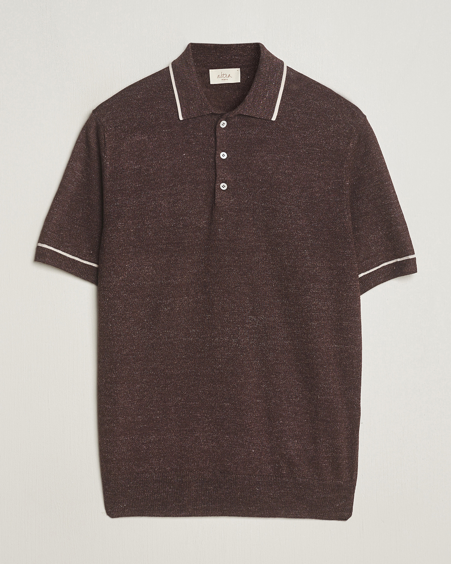 Homme | Polos | Altea | Linen/Cashmere Contrast Polo Dark Brown